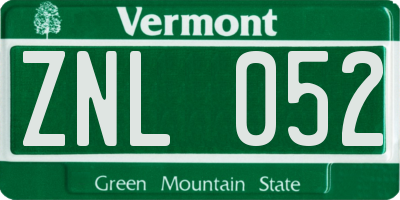 VT license plate ZNL052