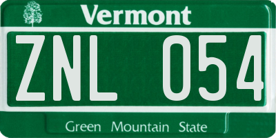 VT license plate ZNL054