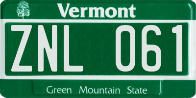VT license plate ZNL061