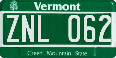 VT license plate ZNL062