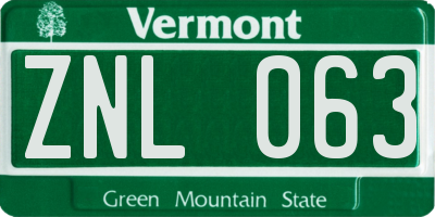 VT license plate ZNL063