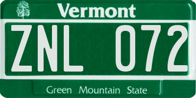 VT license plate ZNL072
