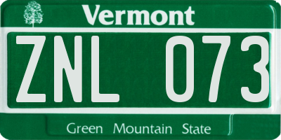 VT license plate ZNL073