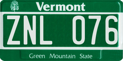 VT license plate ZNL076