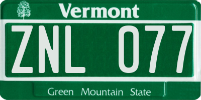 VT license plate ZNL077