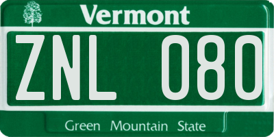 VT license plate ZNL080