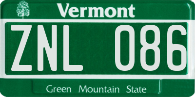 VT license plate ZNL086