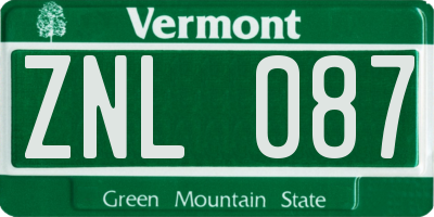 VT license plate ZNL087