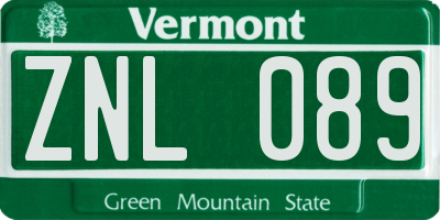 VT license plate ZNL089