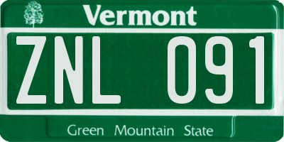 VT license plate ZNL091