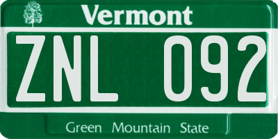 VT license plate ZNL092