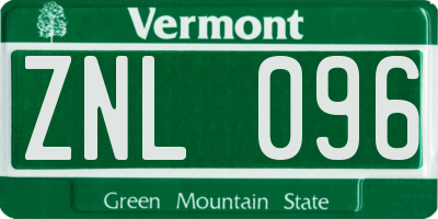 VT license plate ZNL096