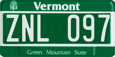 VT license plate ZNL097