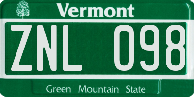 VT license plate ZNL098