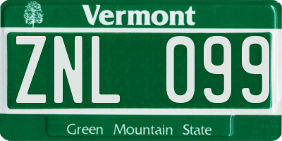 VT license plate ZNL099