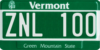 VT license plate ZNL100