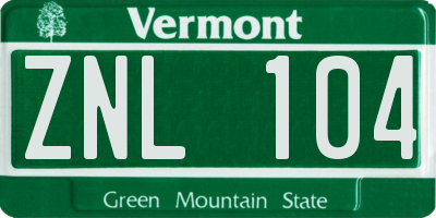 VT license plate ZNL104