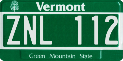 VT license plate ZNL112