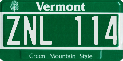 VT license plate ZNL114