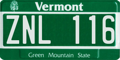 VT license plate ZNL116