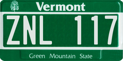 VT license plate ZNL117