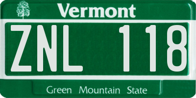 VT license plate ZNL118