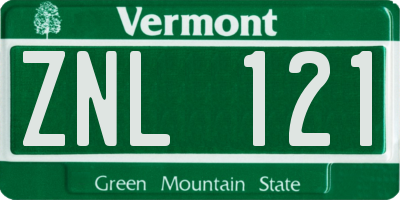 VT license plate ZNL121