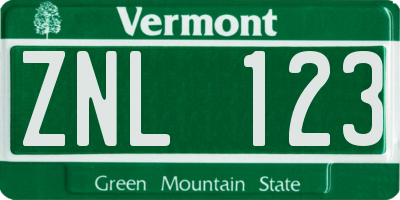 VT license plate ZNL123