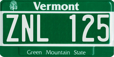 VT license plate ZNL125