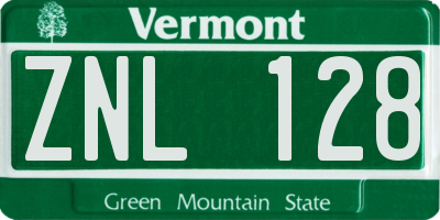 VT license plate ZNL128