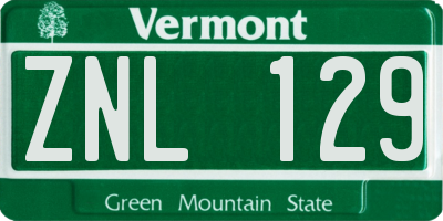VT license plate ZNL129