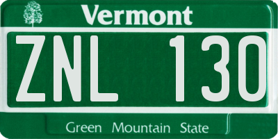 VT license plate ZNL130
