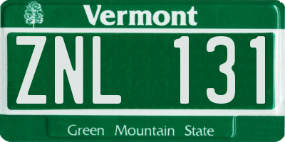 VT license plate ZNL131