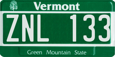 VT license plate ZNL133