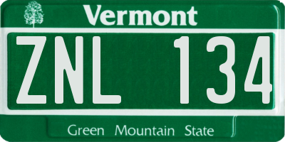 VT license plate ZNL134