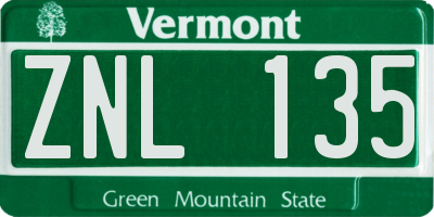 VT license plate ZNL135