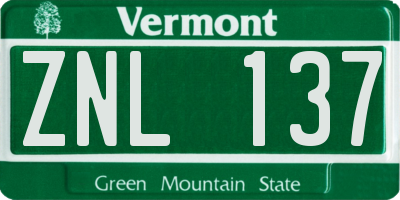 VT license plate ZNL137
