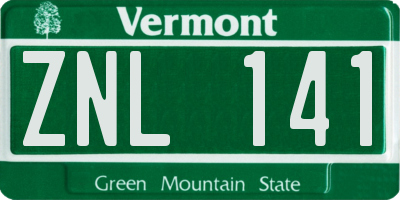 VT license plate ZNL141