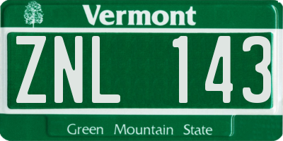 VT license plate ZNL143