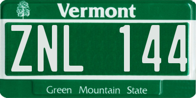 VT license plate ZNL144