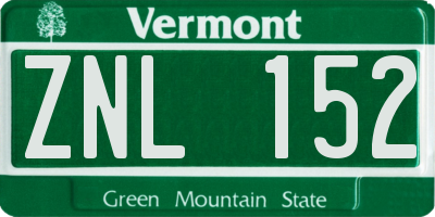 VT license plate ZNL152