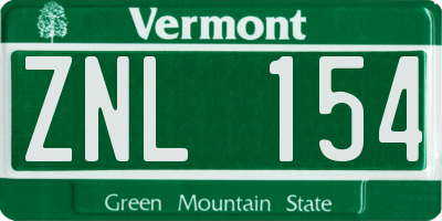 VT license plate ZNL154
