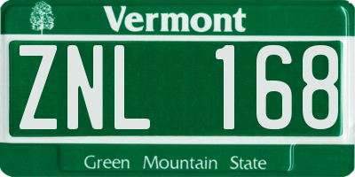 VT license plate ZNL168