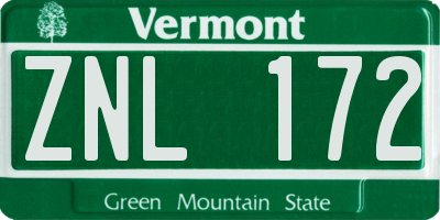 VT license plate ZNL172