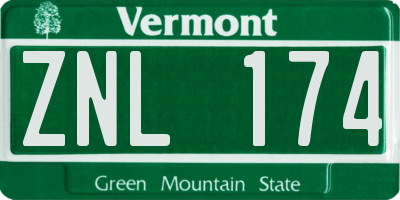 VT license plate ZNL174