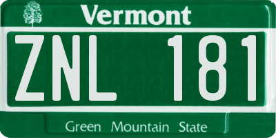 VT license plate ZNL181