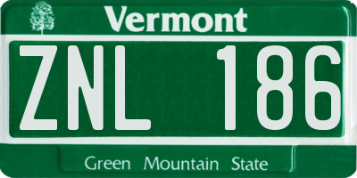 VT license plate ZNL186