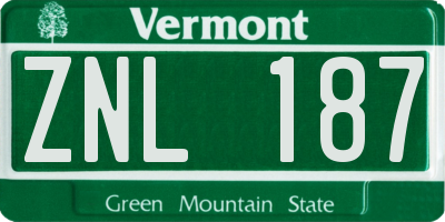 VT license plate ZNL187