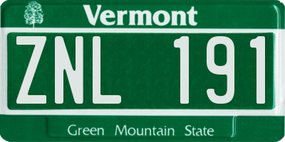 VT license plate ZNL191