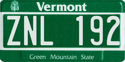 VT license plate ZNL192